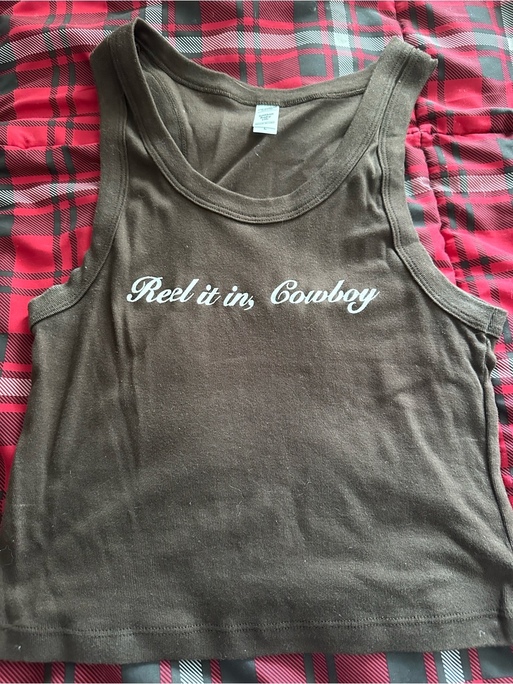Reel It In Cowboy Brown Crop Tank Top